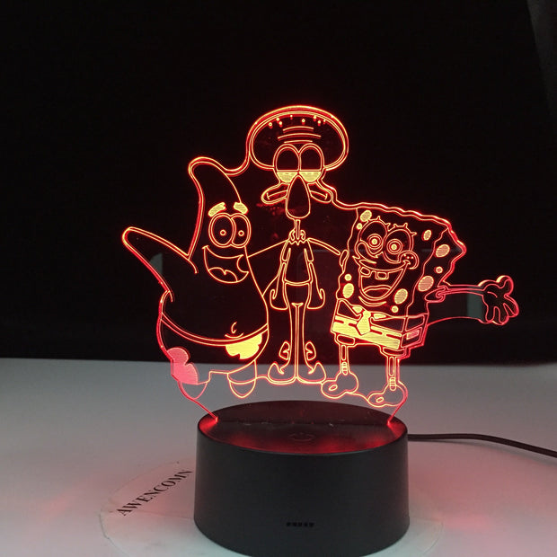 Cartoon Figure SpongeBob SquarePants Patrick Star Squidward 3d Led Night Light Kids Bedroom Bedside Lamp Gift for Decor Lights