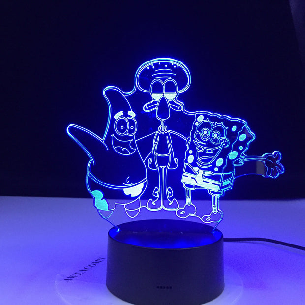 Cartoon Figure SpongeBob SquarePants Patrick Star Squidward 3d Led Night Light Kids Bedroom Bedside Lamp Gift for Decor Lights
