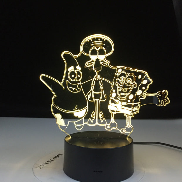Cartoon Figure SpongeBob SquarePants Patrick Star Squidward 3d Led Night Light Kids Bedroom Bedside Lamp Gift for Decor Lights