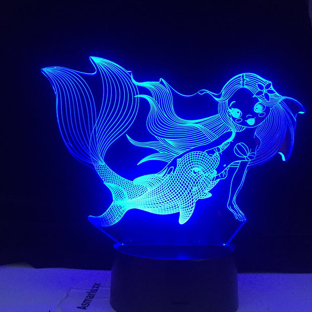 The Little Mermaid Princes Ariel 3d Figure Baby Led Night Light Touch Sensor Colorful Nightlight for Girls Room Decor Table Lamp