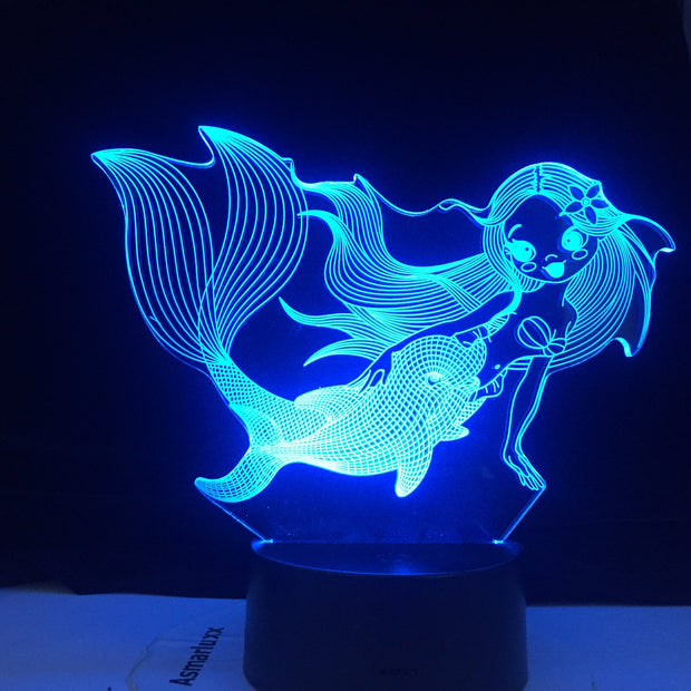 The Little Mermaid Princes Ariel 3d Figure Baby Led Night Light Touch Sensor Colorful Nightlight for Girls Room Decor Table Lamp