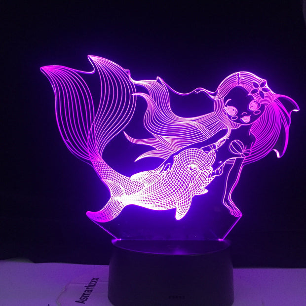 The Little Mermaid Princes Ariel 3d Figure Baby Led Night Light Touch Sensor Colorful Nightlight for Girls Room Decor Table Lamp