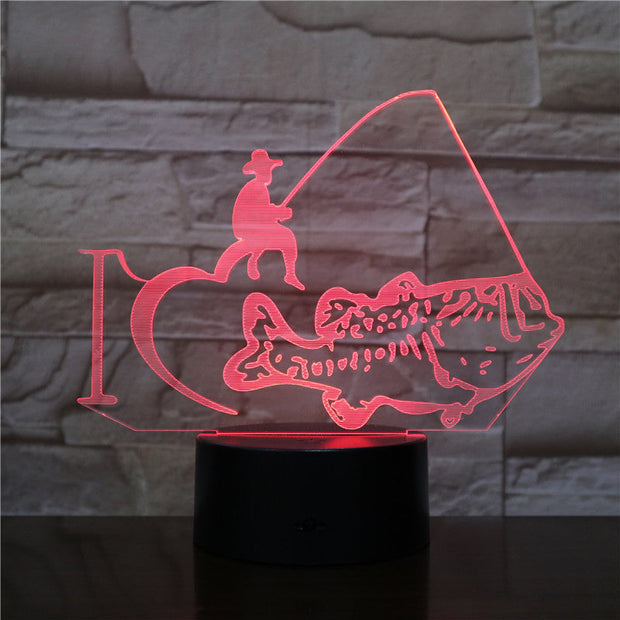 Creativ Fishing Man Table Lamp 7 Colors Changing 3D Table Lamp Novelty Fish Led Night Light Office Bedroom Decor Light 2480