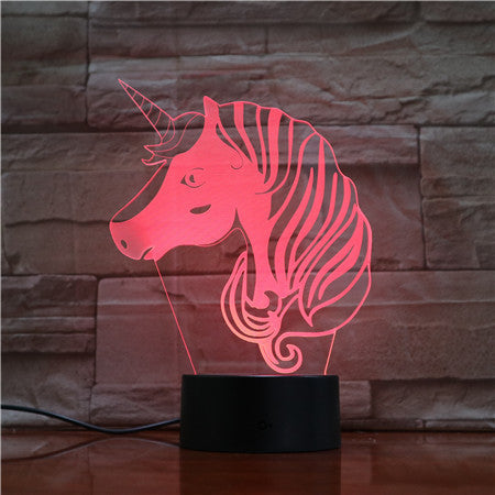 Unicorn Head 3D Hologram Illusion Unique Lamp Acrylic Night Light With Touch Switch Luminaria Lamp 7Colors Change Deco Gift1697