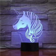 Unicorn Head 3D Hologram Illusion Unique Lamp Acrylic Night Light With Touch Switch Luminaria Lamp 7Colors Change Deco Gift1697