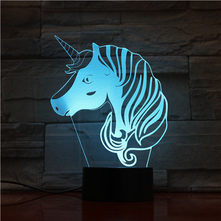 Unicorn Head 3D Hologram Illusion Unique Lamp Acrylic Night Light With Touch Switch Luminaria Lamp 7Colors Change Deco Gift1697