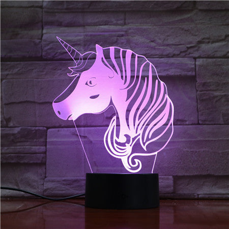 Unicorn Head 3D Hologram Illusion Unique Lamp Acrylic Night Light With Touch Switch Luminaria Lamp 7Colors Change Deco Gift1697