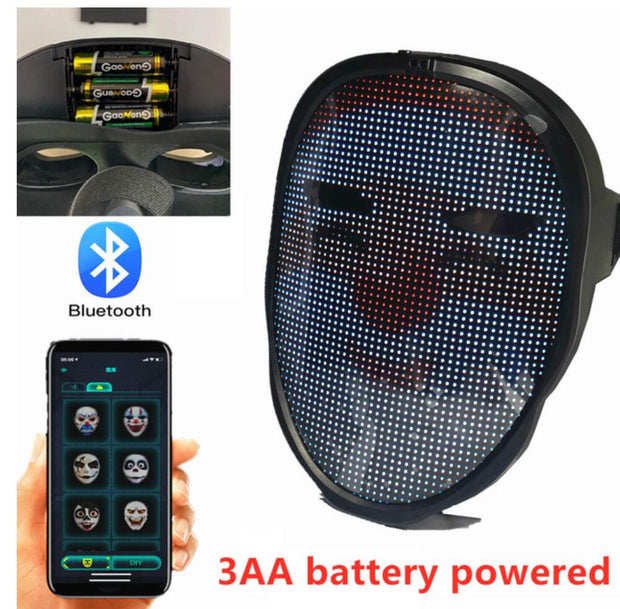 Bluetooth RGB Light Up LED Mask Diy Picture Animation Text Halloween Holiday Carnival Costume Party Game Child Masks Decor Gift