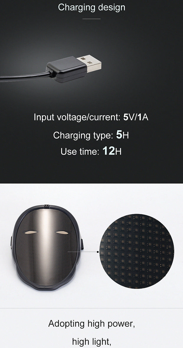 Bluetooth RGB Light Up LED Mask Diy Picture Animation Text Halloween Holiday Carnival Costume Party Game Child Masks Decor Gift