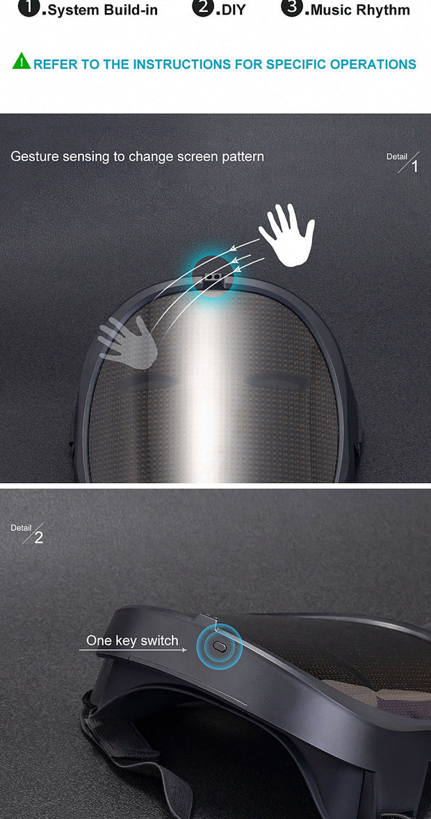 Bluetooth RGB Light Up LED Mask Diy Picture Animation Text Halloween Holiday Carnival Costume Party Game Child Masks Decor Gift